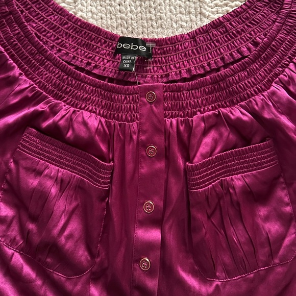 Deadstock Y2K Bebe Fuschia Off Shoulder Button Up Blouse - Picture 5 of 6